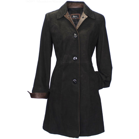 9097 - Ladies Leather Button Coat in Shadow/Rustic