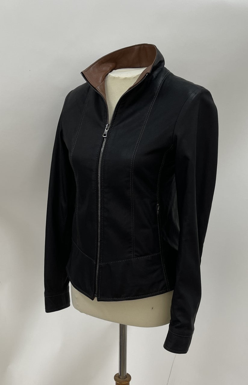 3074- Ladies Zip Up Leather Jacket | Peat/Timber