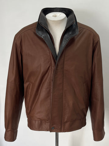 6005 - Men's Leather Double Collar Bomber Jacket | Dakota/Cognac