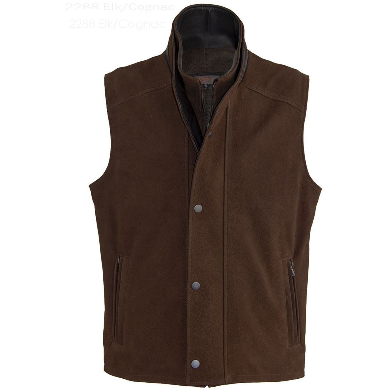 2288 - Mens Leather Double Collar Vest in Elk/Cognac
