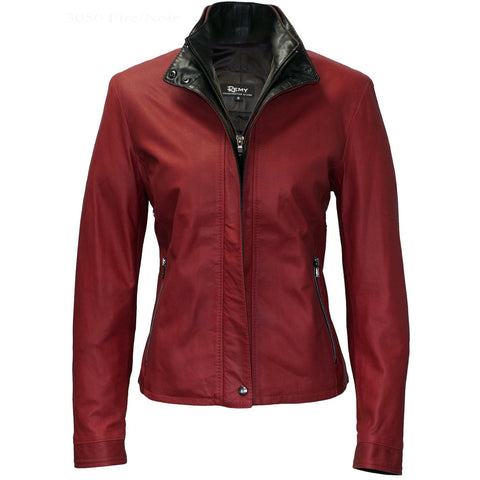 3050 - Ladies Double Collar Leather Jacket in Fire/Noir
