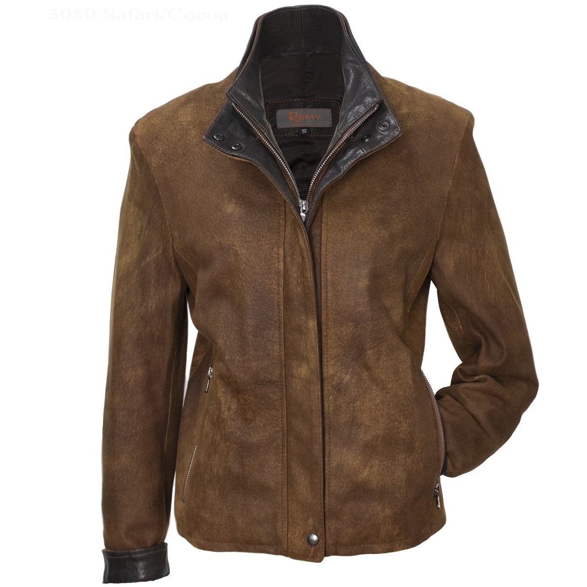 3050 - Ladies Double Remy in Leather Leather Jacket Safari/Cognac Collar –