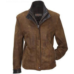 3050 - Ladies Double Collar Leather Jacket in Safari/Cognac
