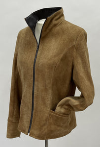 3080 - Ladies Single Collar Leather Jacket in Desert/Cognac