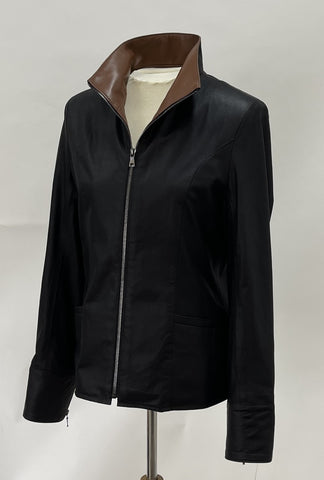 3080 - Ladies Single Collar Leather Jacket in Peat/Timber