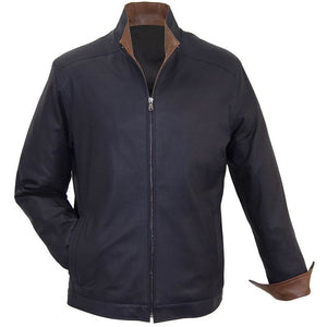 5059 - Mens Classic Style Leather Jacket in Navy/Timber