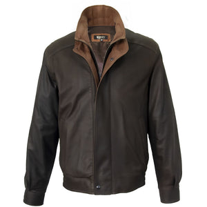 6005 - Men's Leather Double Collar Bomber Jacket | Chocolate/Dakota