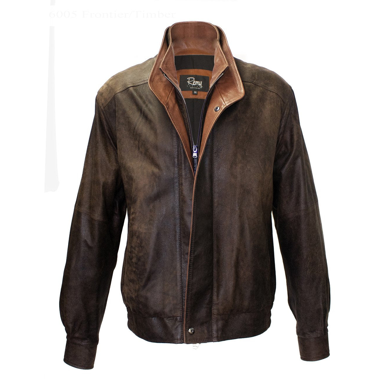 6005 - Mens Leather Double Collar Bomber Jacket in Frontier/Timber