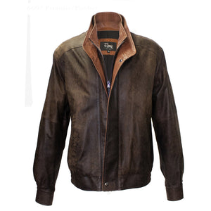 6005 - Men's Leather Double Collar Bomber Jacket | Frontier/Timber
