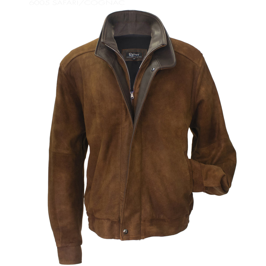 6005 - Men's Leather Double Collar Bomber Jacket | Safari/Cognac – Remy ...