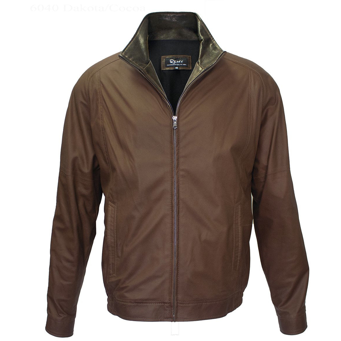 6040 - Mens Single Collar Leather Bomber Jacket in Dakota/Cocoa