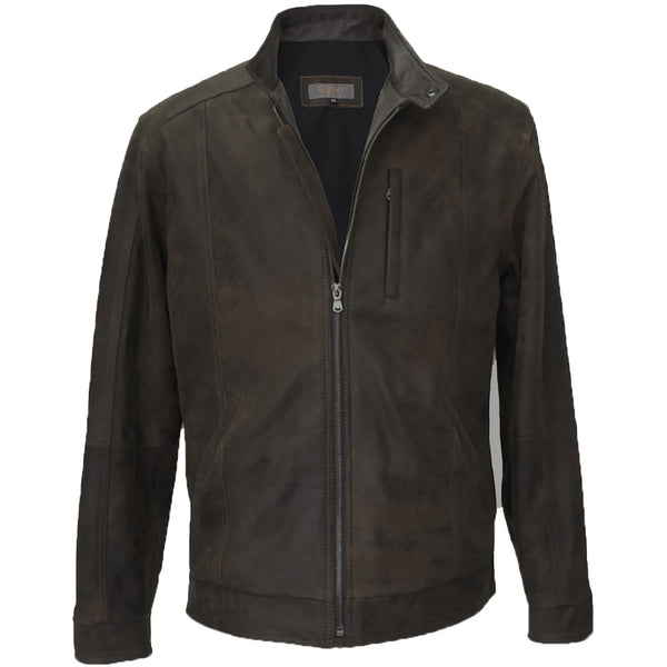6045 - Mens Leather Moto Style Jacket in Frontier/Cocoa