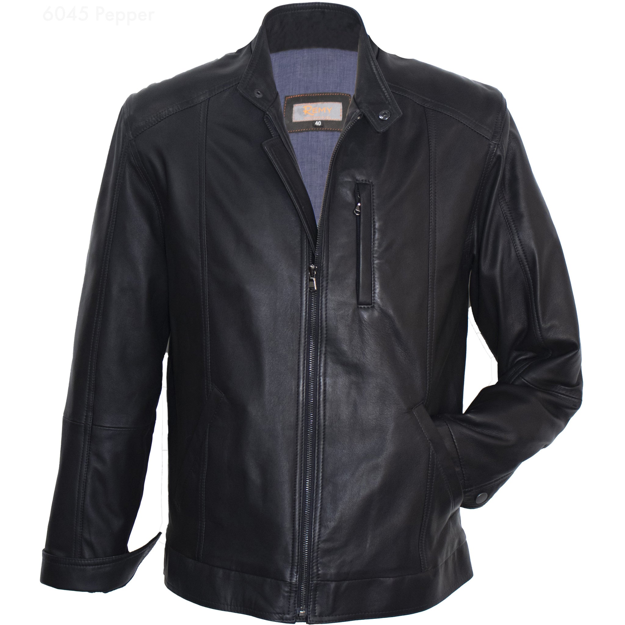 6045 - Mens Leather Moto Style Jacket in Noir