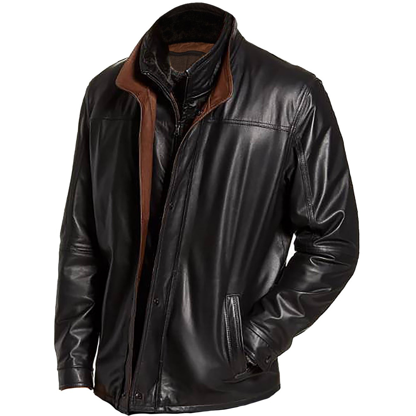 6286 - Mens Leather Coat with Shearling Fur Collar Noir/Rustic