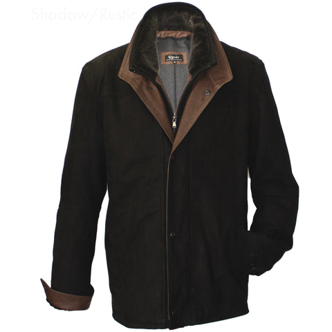 6286 - Mens Leather Coat with Shearling Fur Collar Shadow/Rustic