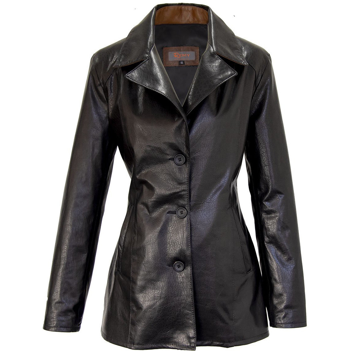 7015 - Ladies Button Leather  Jacket in Limo