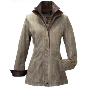 7059 - Ladies Leather Double Collar 3/4 Length Coat in Diego/Rustic