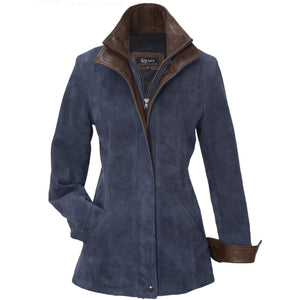 7059 - Ladies Leather Double Collar 3/4 Length Coat in Lake/Rustic