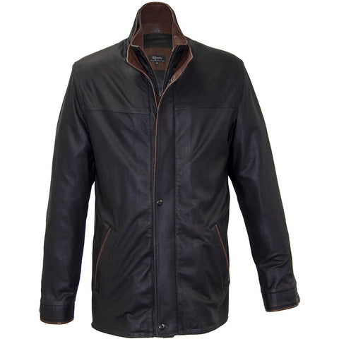 8029 - Mens Leather Double Collar 3/4 Length Coat in Peat/Rustic