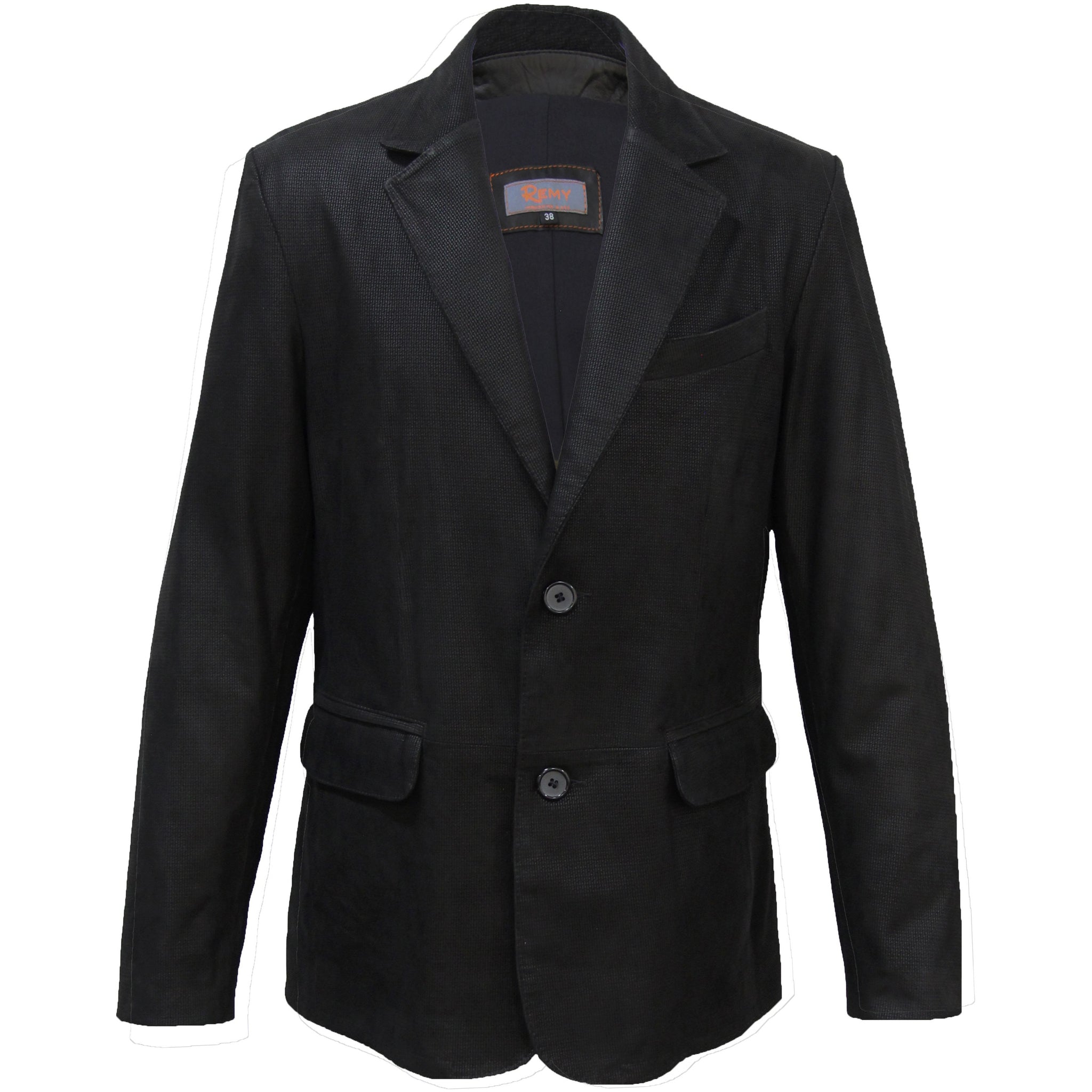 8030 -  Mens Leather Two Button Blazer in Carbon/Noir