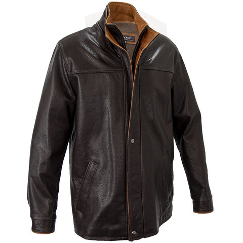 8229 - Mens Wool Lined Double Collar 3/4 Length Leather Coat in Rum/Timber