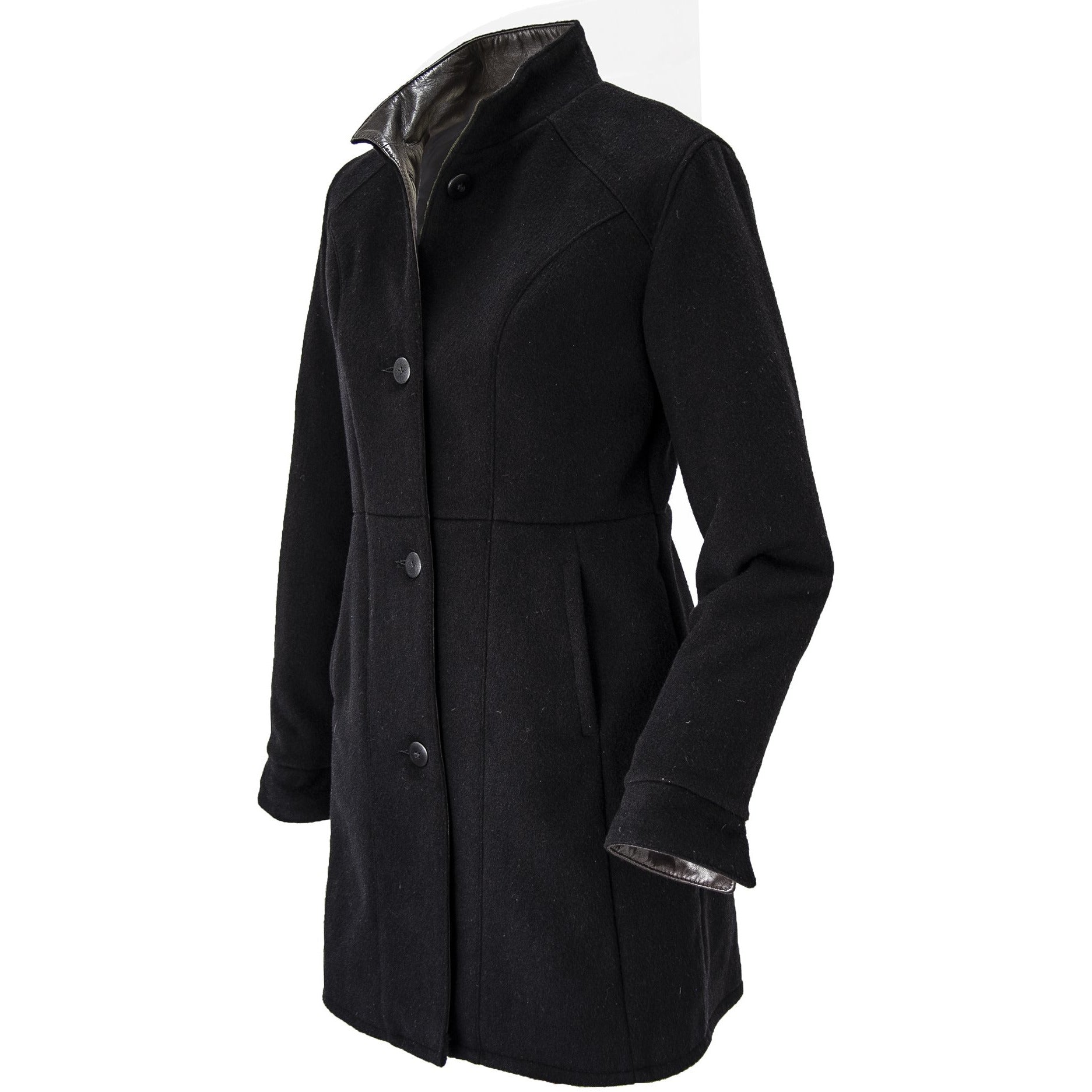 9022 - Ladies Wool Cashmere Swing Coat in Onyx/Rustic