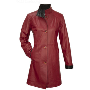 9022 - Ladies Leather Swing Coat in Scarlett/Noir